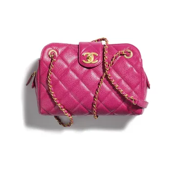 CHANEL Grain Bright Caviar Calfskin Bowling Bag, Shoulder Bag, Crossbody Bag Women's Fuchsia