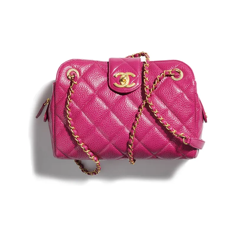 CHANEL Grain Bright Caviar Calfskin Bowling Bag, Shoulder Bag, Crossbody Bag Women's Fuchsia-0