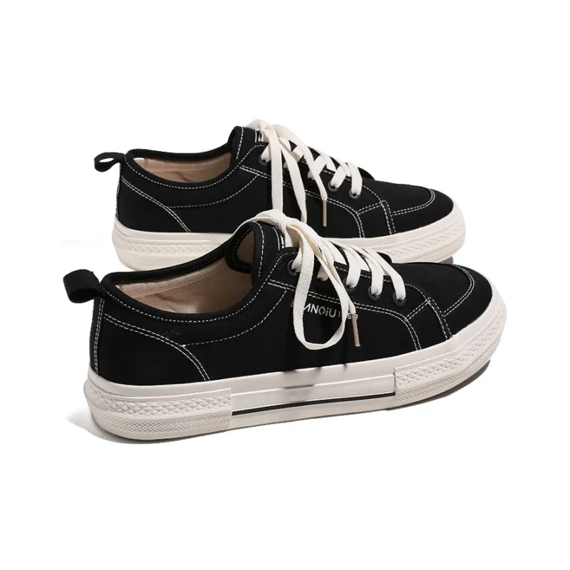 HUANQIU Wear resistant And Lightweight Low Top Canvas Shoes Men's Beige Black-3