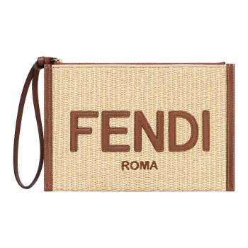 FENDI Peekaboo Raffia With Calfskin And Cotton With Polyester Clutch Women's Beige