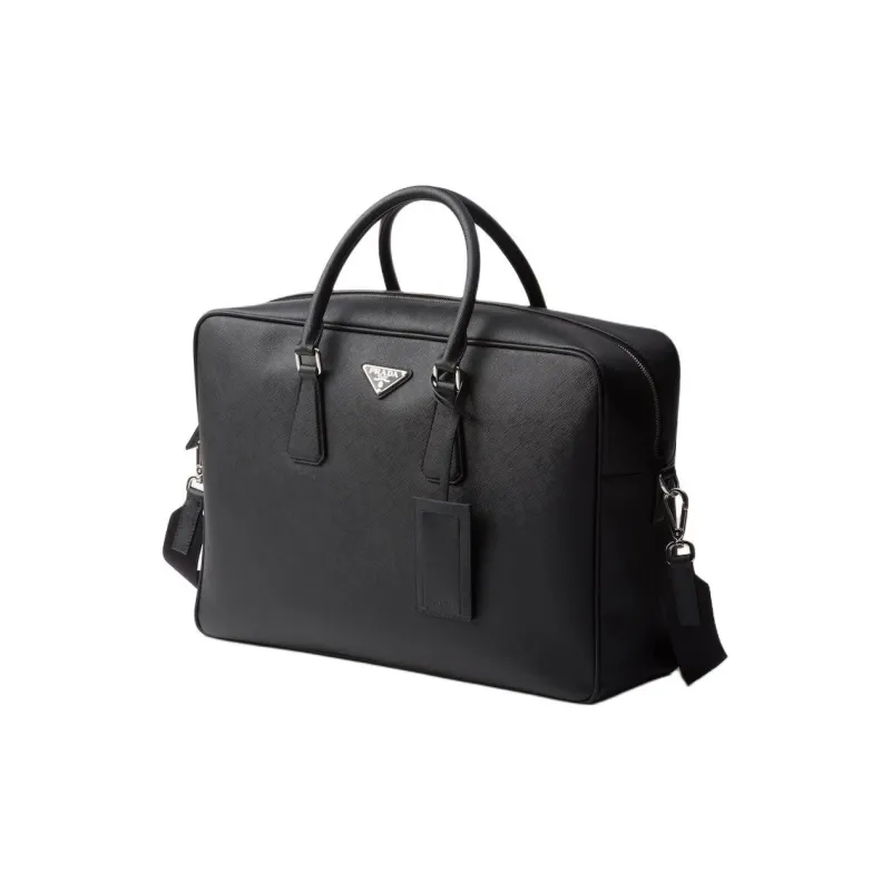 PRADA Saffiano Leather Portable Briefcase Men's Black-1