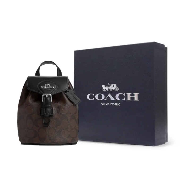 COACH Canvas With Smooth Leather Backpack Small Size Women's Black & Brown Monogram-6