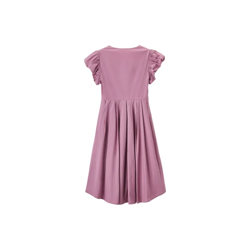 XIANGYING Short Sleeved Dress Women's Plum Red-1