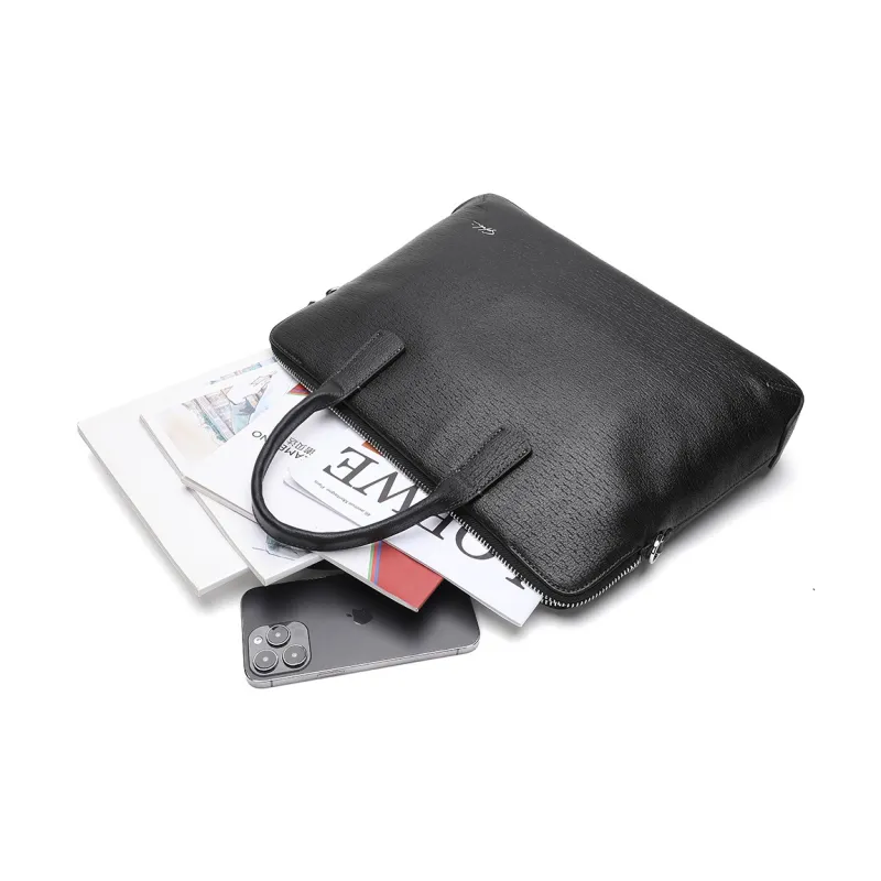 Satchi Cow Leather Briefcase Regular Men's Black-5