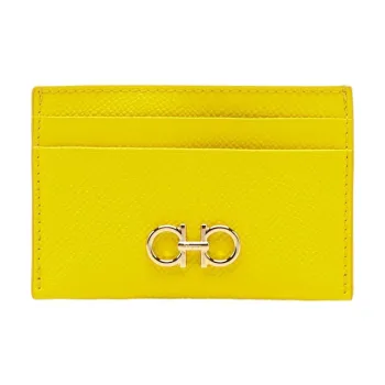 FERRAGAMO GANCINI Hammered Texture Calfskin Card Holder Card Holder Women's Yellow