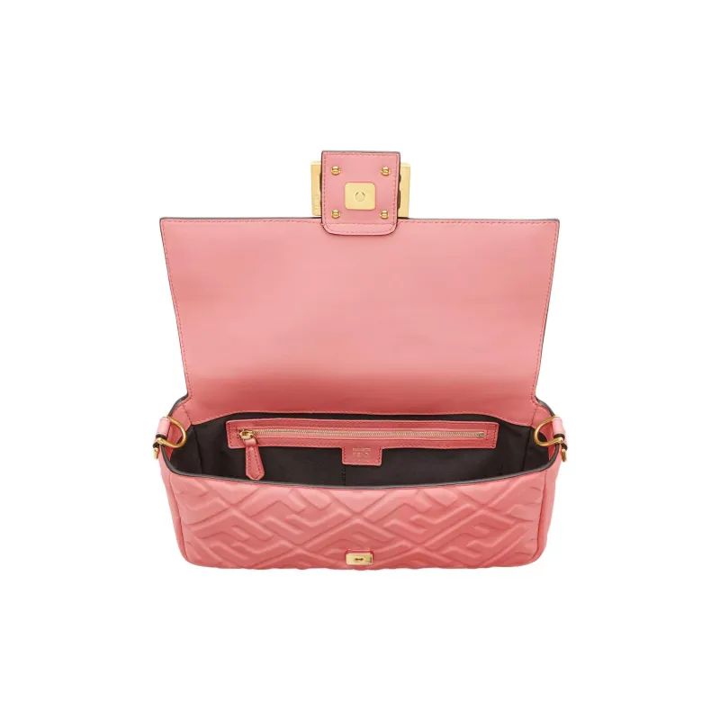 FENDI Baguette Leather Shoulder Bag Crossbody Bag Handbag Medium Size Women's Pink-3
