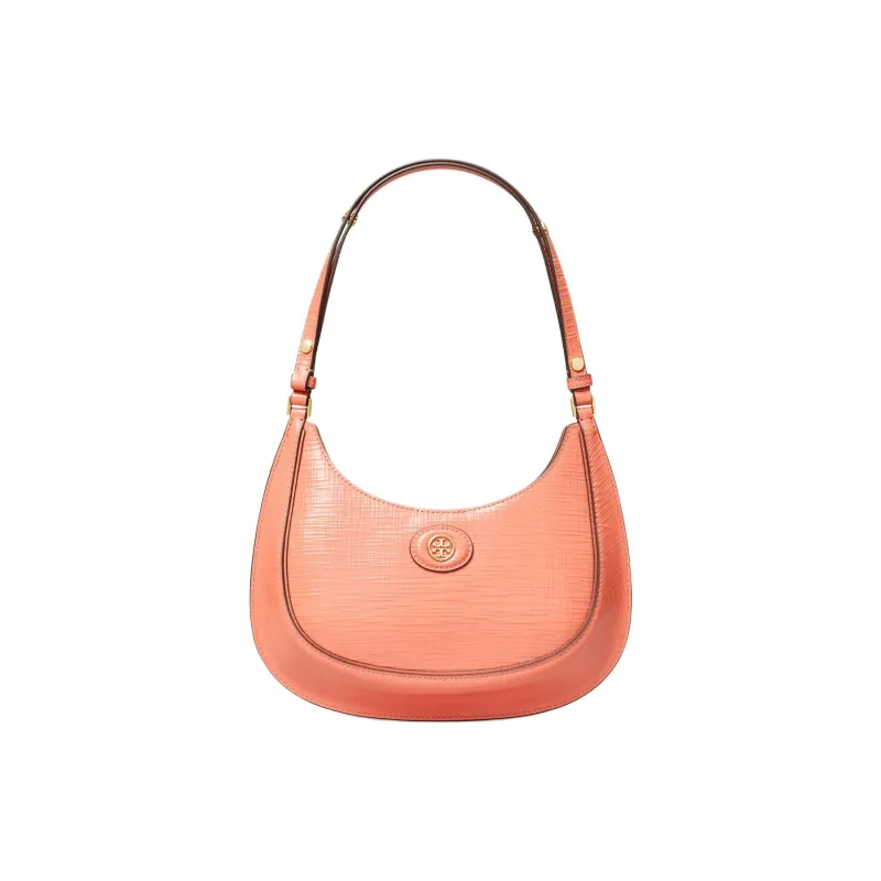 TORY BURCH Robinson Cow Leather Shoulder Bag, Crescent Bag, Handbag, Shoulder Bag Women's Coral Pink-0