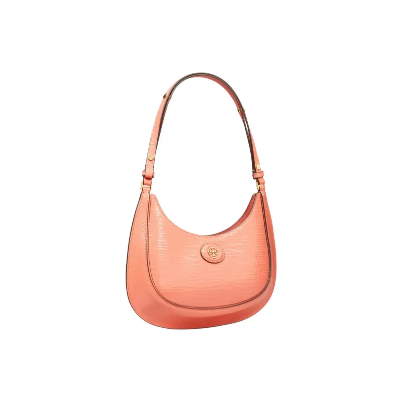 TORY BURCH Robinson Cow Leather Shoulder Bag, Crescent Bag, Handbag, Shoulder Bag Women's Coral Pink-1