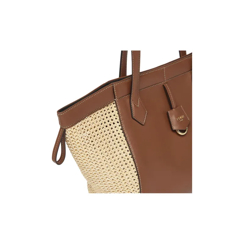 FENDI Raffia With Leather Bucket Bag Handbag Shoulder Bag Women's Brown-5