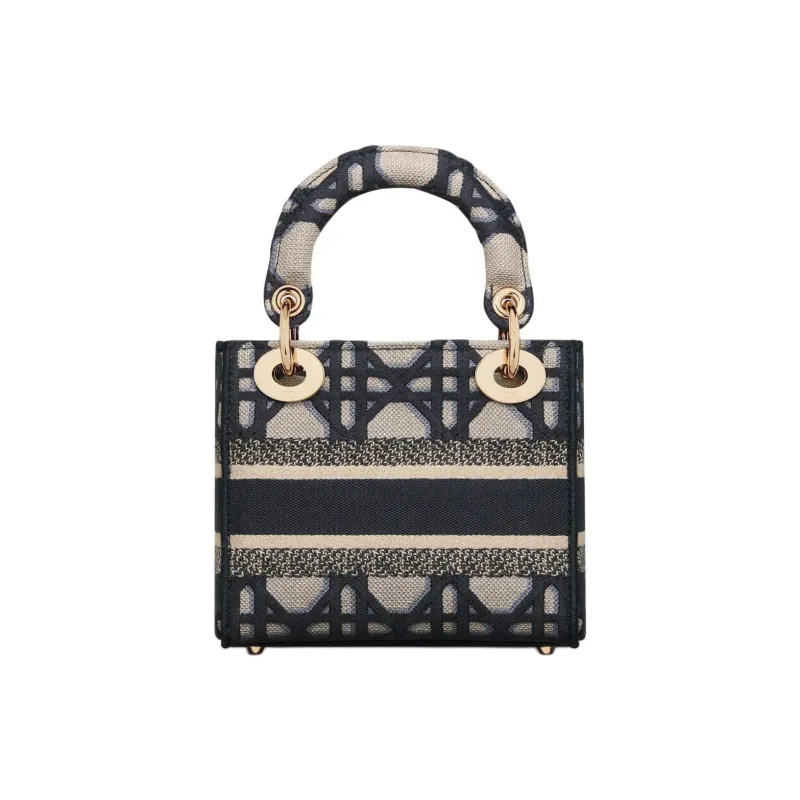 DIOR Lady D-Lite Embroidery Dior Bag Shoulder Bag Crossbody Bag Handbag Mini Women's Beige & Blue-2