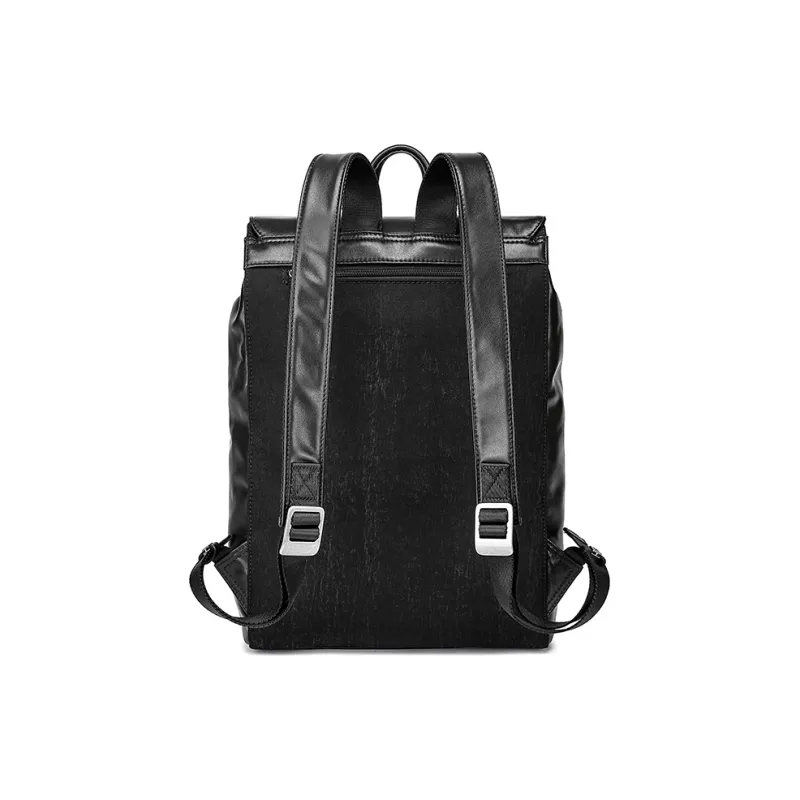 FAIRWHALE Top Grain Cow Leather Backpacks Laptop Bags Backpack Regular Men's Black-3