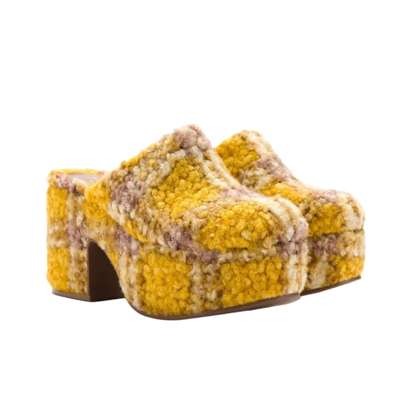 Larroude Rubber Sole Slip-Resistant Closed Toe Slippers 9cm Women's Yellow-2