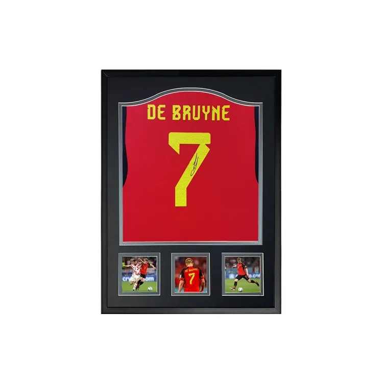 Three For De Bruyne 2022 World Cup Belgium Team, Autographed Soccer Apparel Jersey, Framed With SA Certificate-0