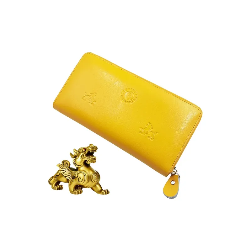 DOSRFINI Genuine Leather Yellow Auspicious Animal Wallet Medium Size Men's Bright Yellow-3