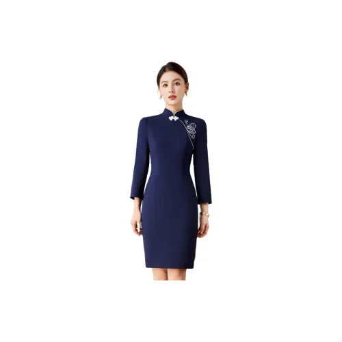 Romon Long-Sleeved Dresses Women's Navy Blue