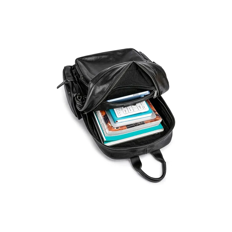 FAIRWHALE Top Grain Cow Leather Backpack Laptop Bag Backpack Regular Men's Black-5
