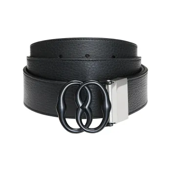 BALLY Letter Logo Smooth Buckle Cow Leather Leather Belts Men's Black Width 3.3cm
