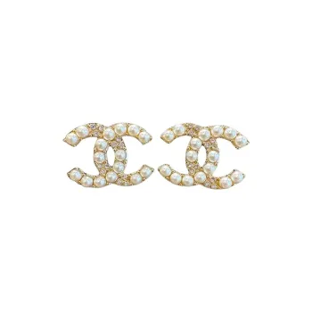 CHANEL Metal, Glass, Pearl, Crystal Stud Earrings Women's Gold
