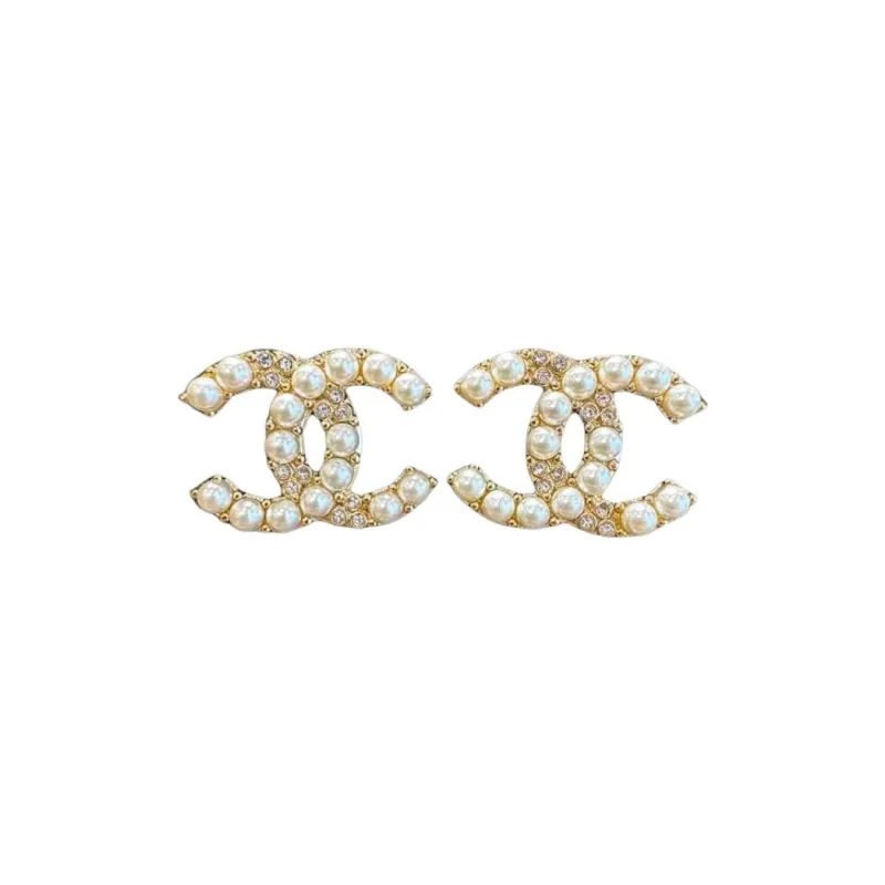 CHANEL Metal, Glass, Pearl, Crystal Stud Earrings Women's Gold-0