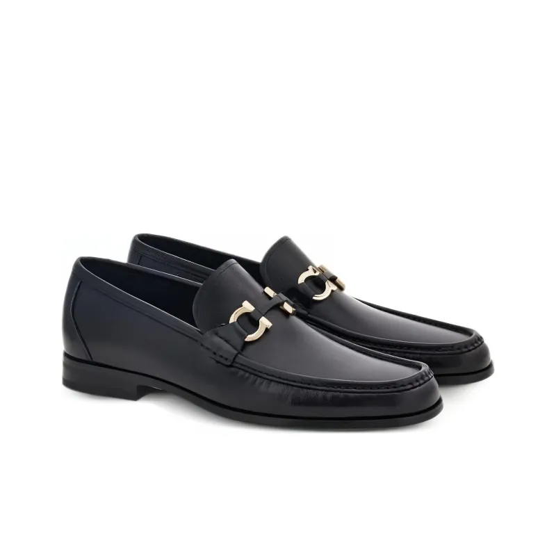 FERRAGAMO Gancini-plaque Leather Loafers-3