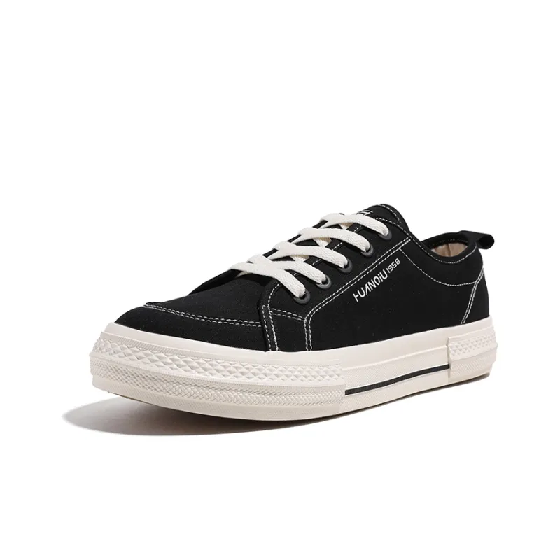 HUANQIU Wear resistant And Lightweight Low Top Canvas Shoes Men's Beige Black-1