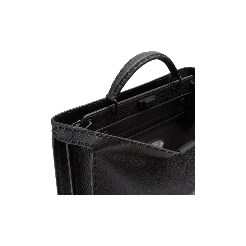 FENDI Peekaboo ISeeU Calfskin Shoulder Bag Crossbody Bag Handbag Medium Size Men's Black-5
