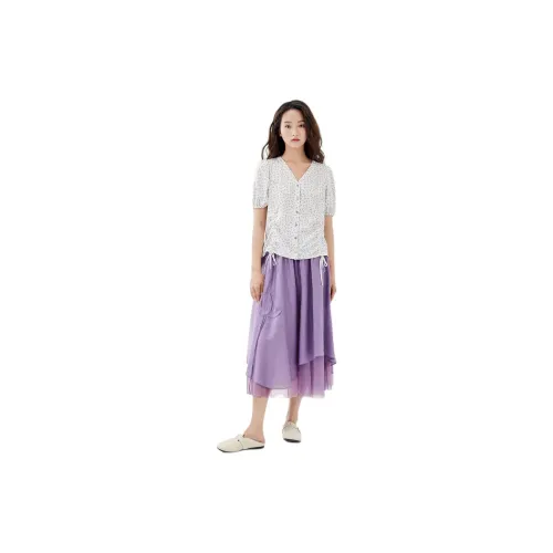 Fragment Casual Long Skirts Women's Dark Purple