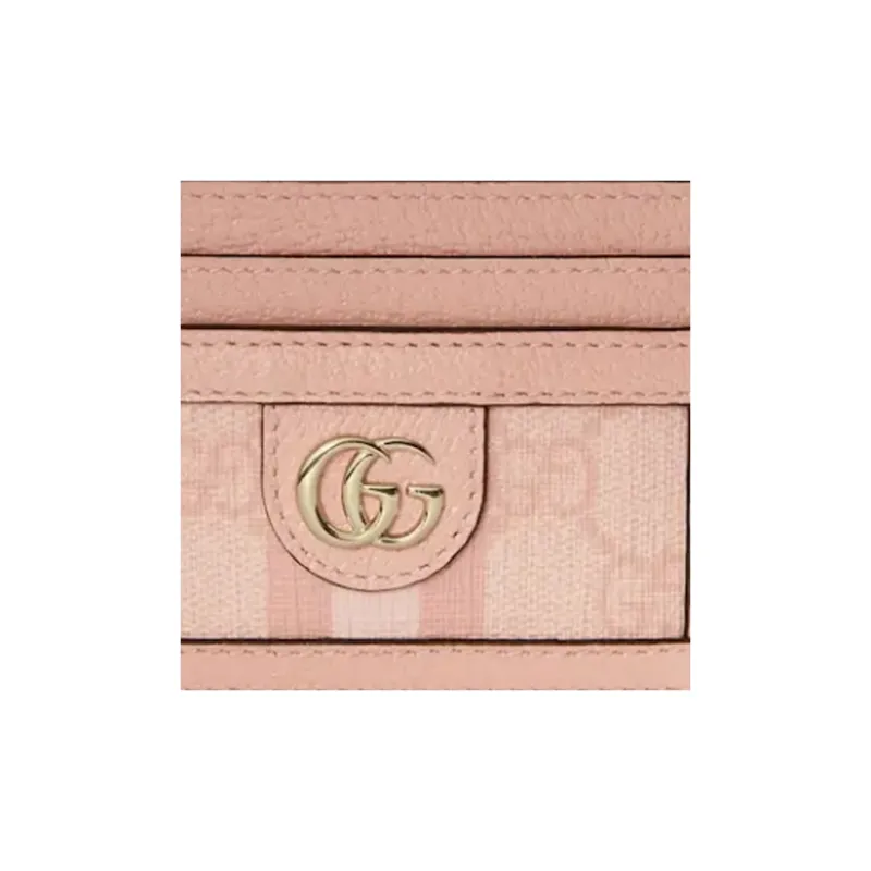 GUCCI Canvas With Leather Card Holder Women's Gray Pink-4