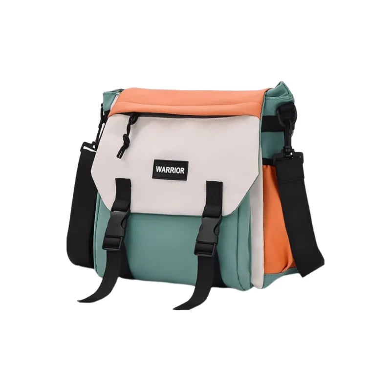 Warrior Nylon Messenger Bag Crossbody Bags Regular Unisex Black White/Orange Green-6