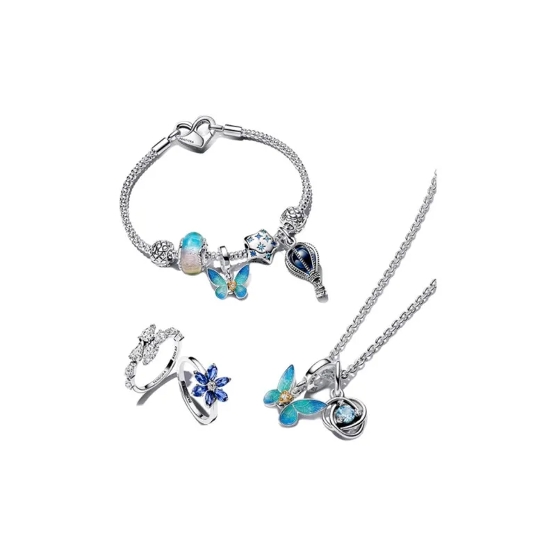 Pandora 925 Sterling Silver Silver Plated Gold Plated Copper Glass Cubic Zirconia Necklaces Women's Silver-1