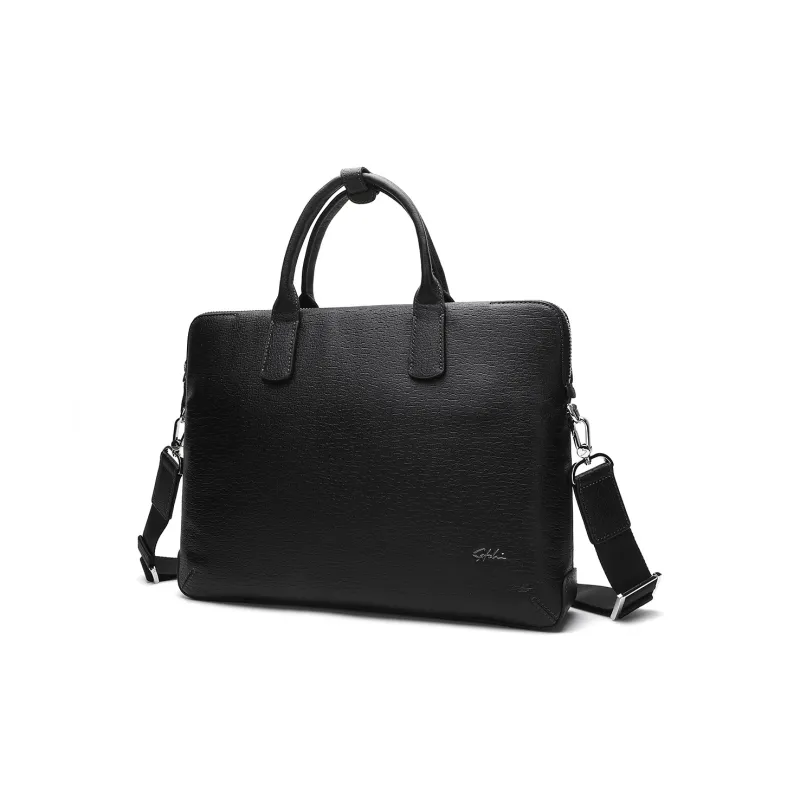 Satchi Cow Leather Briefcase Regular Men's Black-1