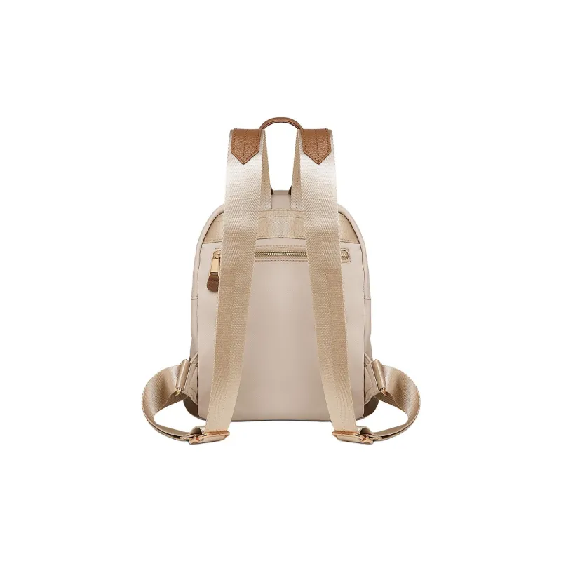 Marino Orlandi Fabric With Leather Patchwork Nylon Fabric Backpack Medium Size Women's Black/Khaki/Apricot-15