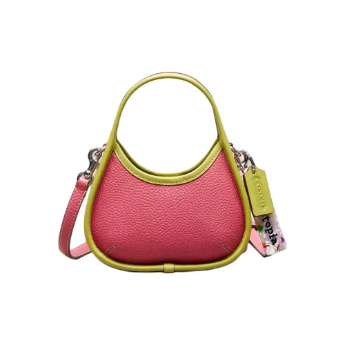 Coachtopia Ergo Leather Handbag Shoulder Bag Crossbody Bag Mini Women's Strawberry Mist With Lime Green