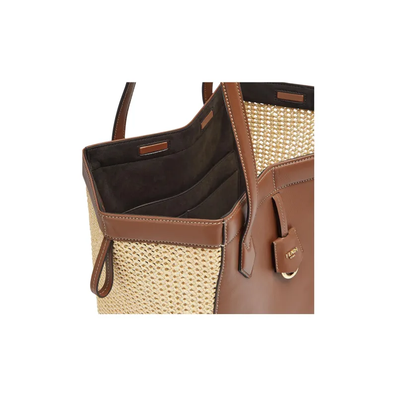 FENDI Raffia With Leather Bucket Bag Handbag Shoulder Bag Women's Brown-6
