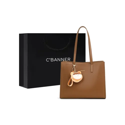 C°BANNER Cow Leather With Synthetic Leather One Shoulder Handbag, Tote, Commuter Bag Large Size Women's Brown