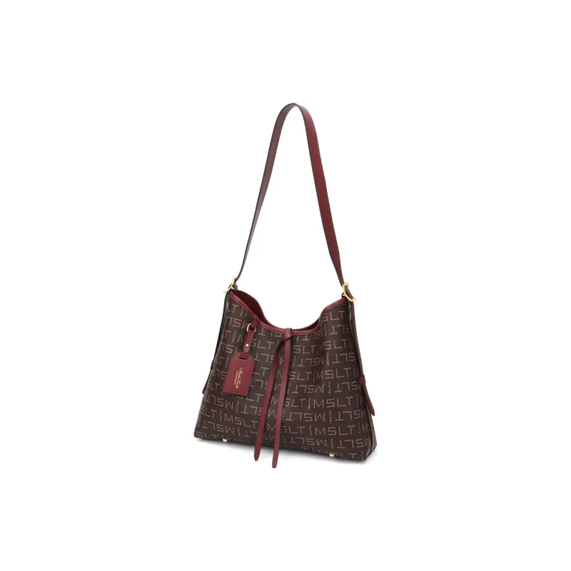 MashaLanti PVC Synthetic Leather Tote Bag Handbag Shoulder Bag Regular Women's Brown With Burgundy-2