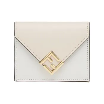 FENDI FF Diamonds Series Calfskin Wallet Medium Size Women's White