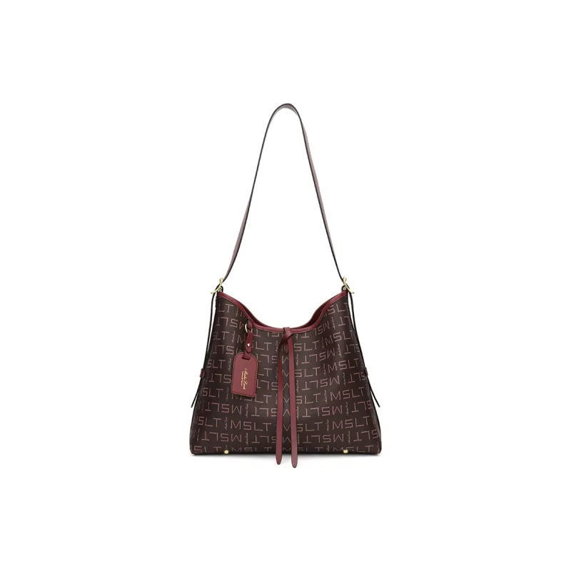 MashaLanti PVC Synthetic Leather Tote Bag Handbag Shoulder Bag Regular Women's Brown With Burgundy-1