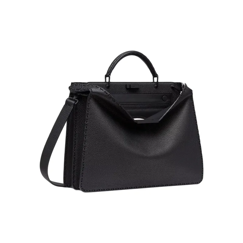 FENDI Peekaboo ISeeU Calfskin Shoulder Bag Crossbody Bag Handbag Medium Size Men's Black-2