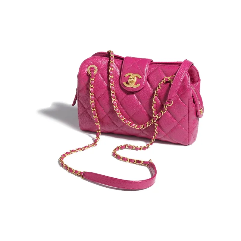 CHANEL Grain Bright Caviar Calfskin Bowling Bag, Shoulder Bag, Crossbody Bag Women's Fuchsia-3