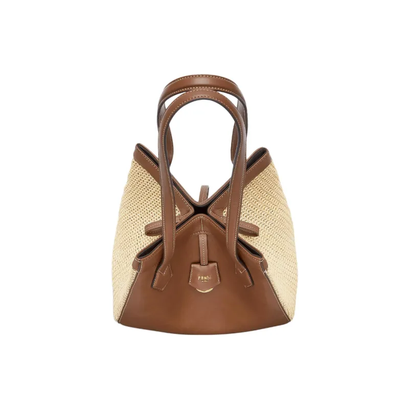 FENDI Raffia With Leather Bucket Bag Handbag Shoulder Bag Women's Brown-3