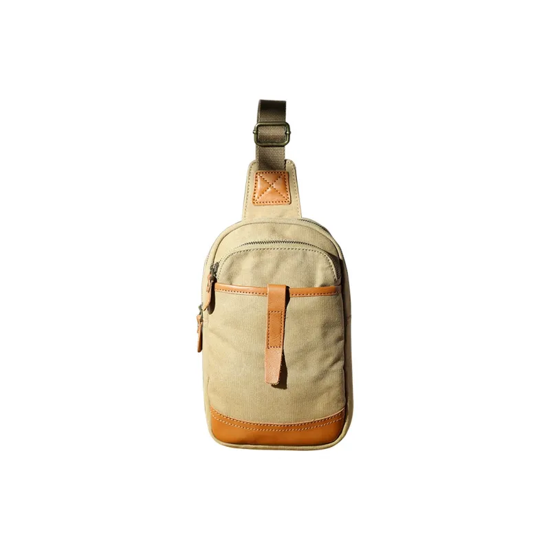 DOSRFINI Canvas Canvas Bag Casual Sling Bag Regular Men's Khaki/Army Green/Dark Gray-0