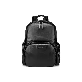 FAIRWHALE Top Grain Cow Leather Backpack Laptop Bag Backpack Regular Men's Black