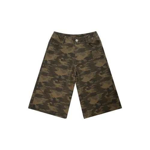 JHYQ Denim Shorts Unisex Army Green Camouflage