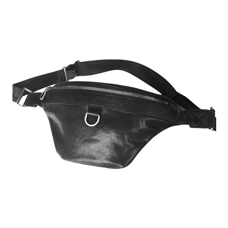 DOSRFINI Cow Leather Small Crossbody Bag Cell Phone Sports Backpack Regular Men's Black-1