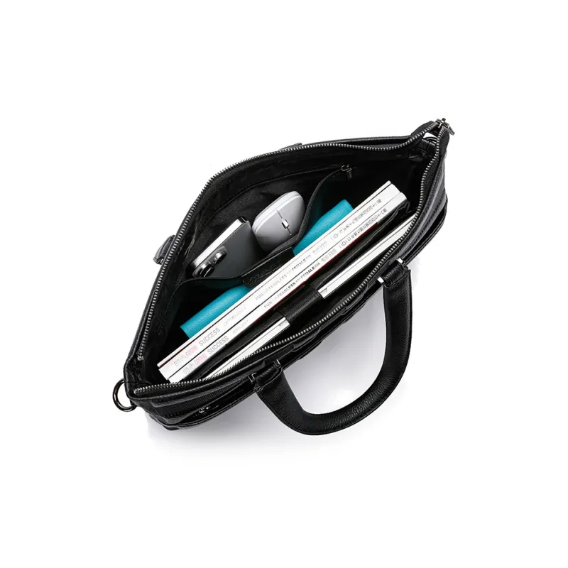 FAIRWHALE Cow Leather Briefcase Handbag Crossbody Bag Regular Men's Black-3