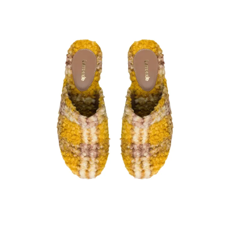 Larroude Rubber Sole Slip-Resistant Closed Toe Slippers 9cm Women's Yellow-3