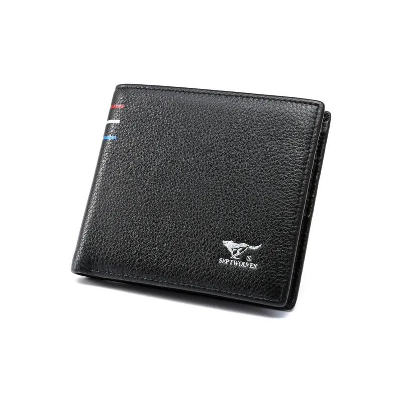 SEPTWOLVES Cow Leather Wallet Men's Black-12