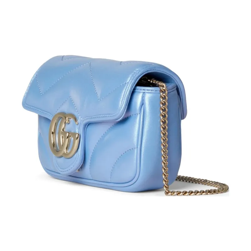 GUCCI GG Marmont Quilting Leather Shoulder Bag Crossbody Bag Extra Mini Women's Light Blue-1