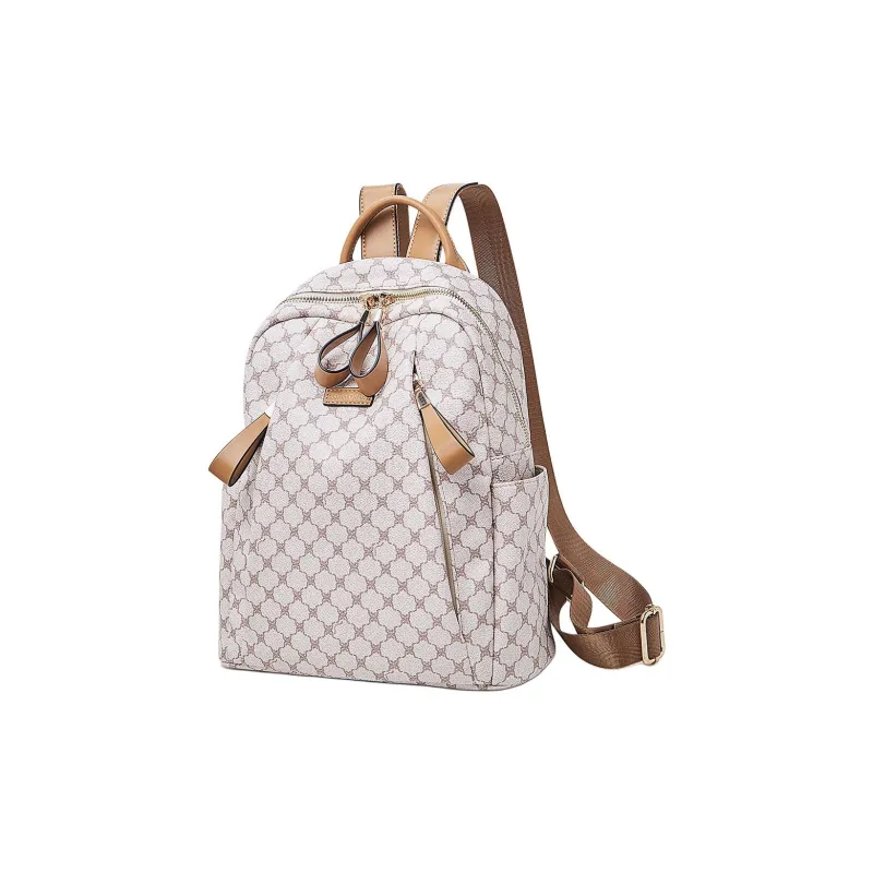 Marino Orlandi Synthetic Leather Backpack Regular Women's White/Khaki/Coffee-4